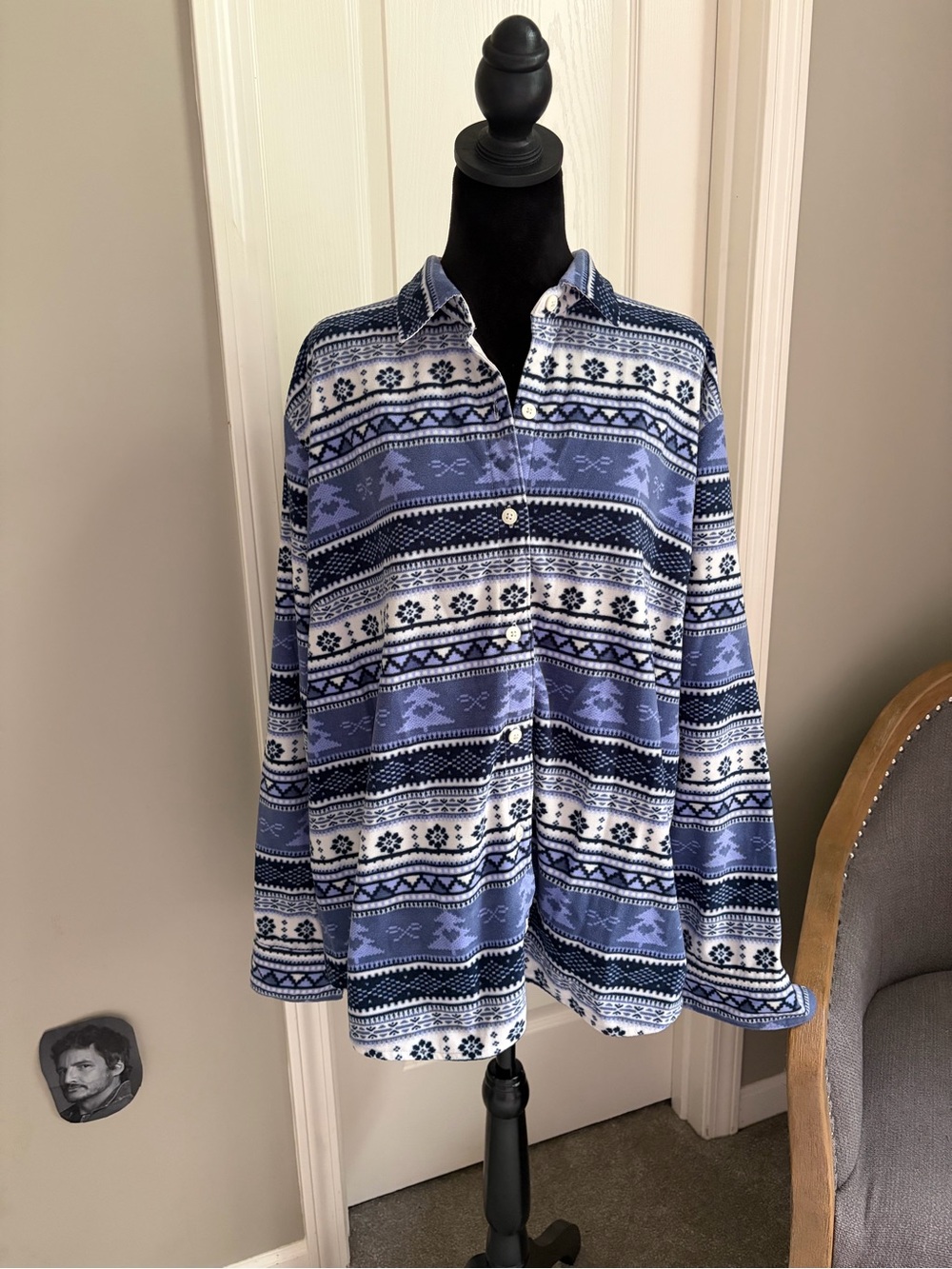 Riders by Lee Blue and White Patterned Button-Down Shirt
